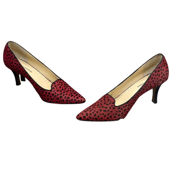 Adrienne Vittadini Jackee Red Black Cheetah Fine Leather Pump Heel Women 8.5M - Picture 3 of 13